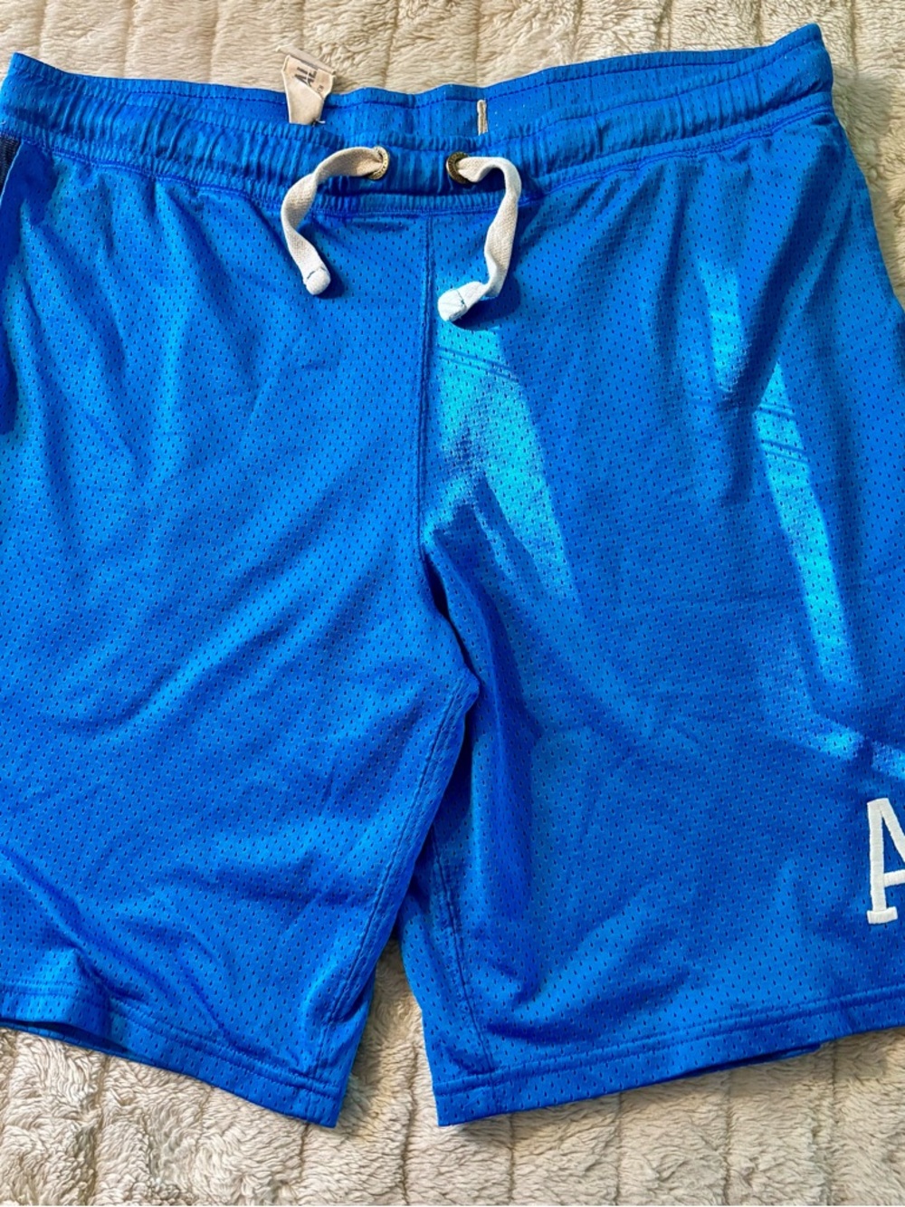 Aeropostale Royal Blue Men’s Athletic Mesh Shorts with White Drawstring